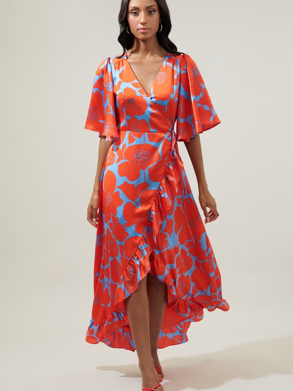 Poppy Floral Abelia Hi-Low Maxi Dress